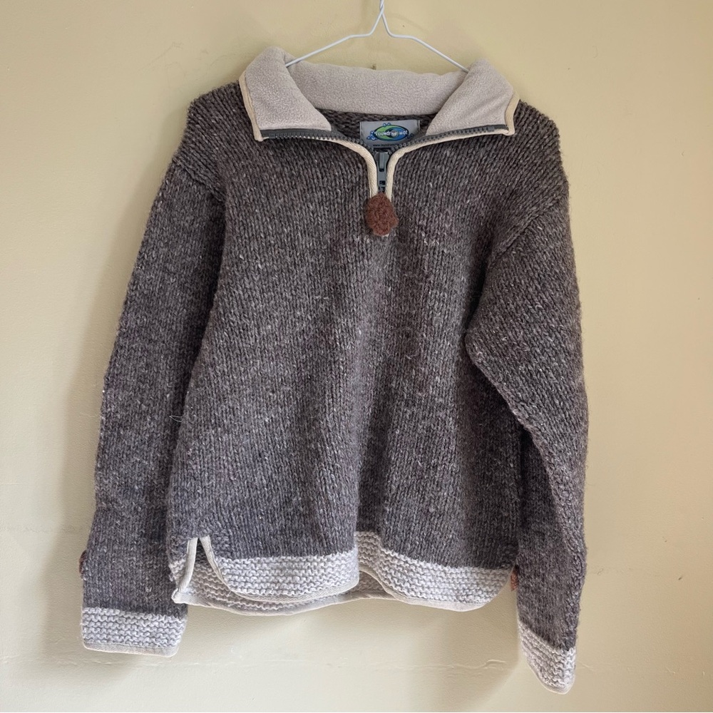 Laundromat Y2K WOOL Sweater Quarter Zip Pullover Knit Flowers Floral Sz Medium